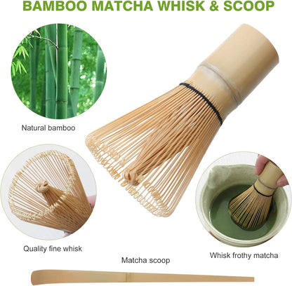 Matcha Whisk Set - Premium Complete Ceremonial Grade Matcha Set with Bamboo Whisk, Matcha Bowl with Spout, Scoop, Sifter & Holder - Authentic Japanese Tea Kit for Traditional Tea Preparation