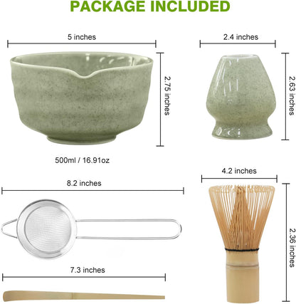 Matcha Whisk Set - Premium Complete Ceremonial Grade Matcha Set with Bamboo Whisk, Matcha Bowl with Spout, Scoop, Sifter & Holder - Authentic Japanese Tea Kit for Traditional Tea Preparation