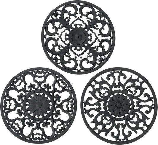 Extra Thick Silicone Trivet Mat for Hot Dishes, Hot Pots and Pans, Pot Holder, Hot Pad to Protect Your Table and Countertop, Kitchen Decor and Accessories,Black,Set of 3