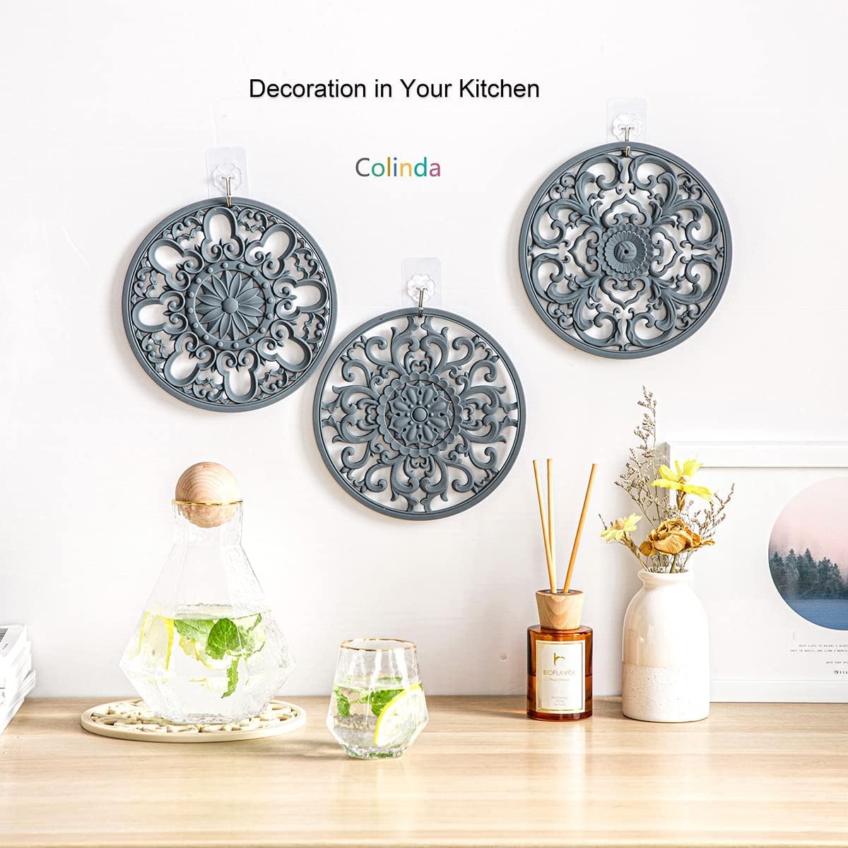Extra Thick Silicone Trivet Mat for Hot Dishes, Hot Pots and Pans, Pot Holder, Hot Pad to Protect Your Table and Countertop, Kitchen Decor and Accessories,Black,Set of 3