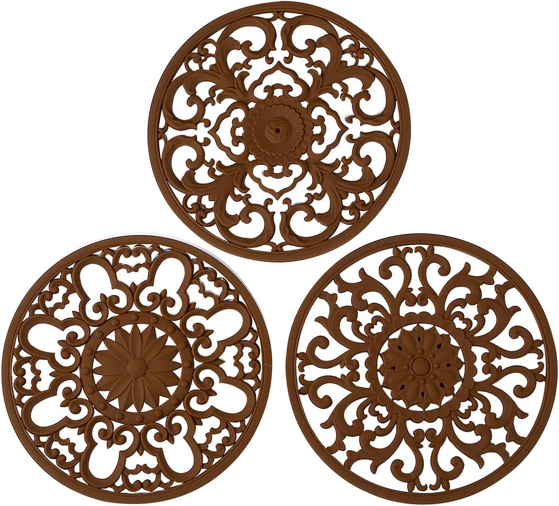Extra Thick Silicone Trivet Mat for Hot Dishes, Hot Pots and Pans, Pot Holder, Hot Pad to Protect Your Table and Countertop, Kitchen Decor and Accessories,Black,Set of 3
