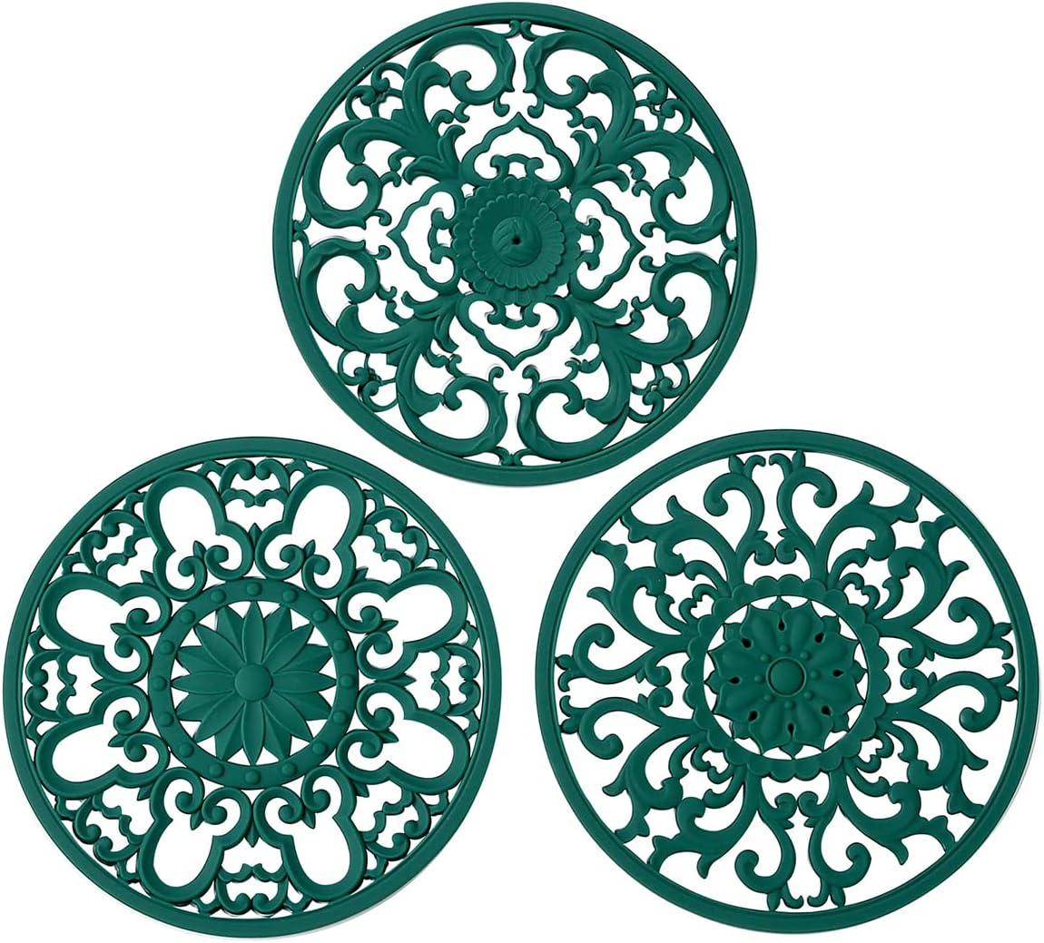 Extra Thick Silicone Trivet Mat for Hot Dishes, Hot Pots and Pans, Pot Holder, Hot Pad to Protect Your Table and Countertop, Kitchen Decor and Accessories,Black,Set of 3