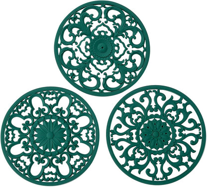 Extra Thick Silicone Trivet Mat for Hot Dishes, Hot Pots and Pans, Pot Holder, Hot Pad to Protect Your Table and Countertop, Kitchen Decor and Accessories,Black,Set of 3