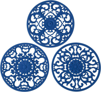 Extra Thick Silicone Trivet Mat for Hot Dishes, Hot Pots and Pans, Pot Holder, Hot Pad to Protect Your Table and Countertop, Kitchen Decor and Accessories,Black,Set of 3