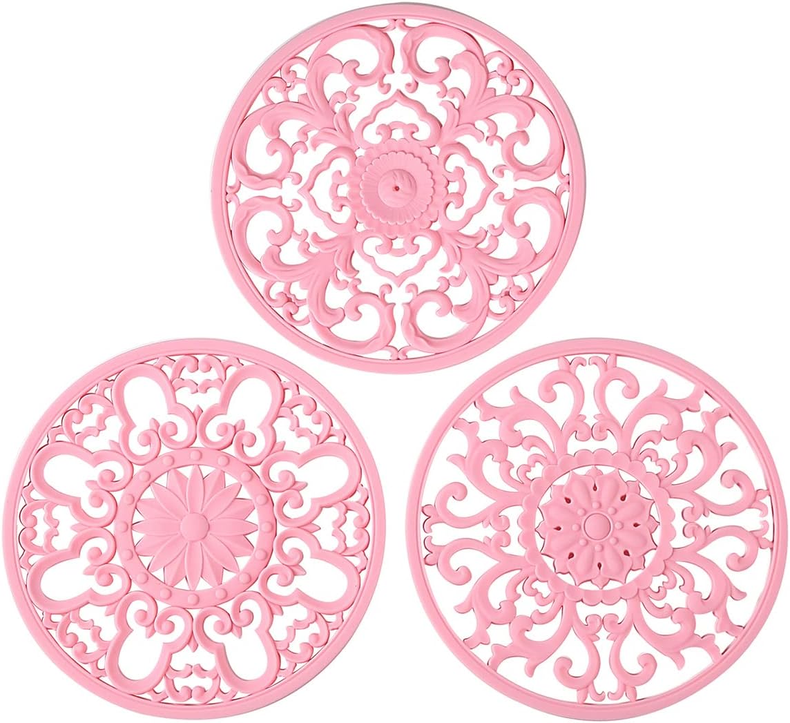 Extra Thick Silicone Trivet Mat for Hot Dishes, Hot Pots and Pans, Pot Holder, Hot Pad to Protect Your Table and Countertop, Kitchen Decor and Accessories,Black,Set of 3