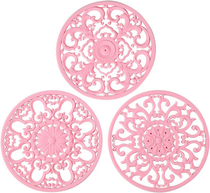 Extra Thick Silicone Trivet Mat for Hot Dishes, Hot Pots and Pans, Pot Holder, Hot Pad to Protect Your Table and Countertop, Kitchen Decor and Accessories,Black,Set of 3