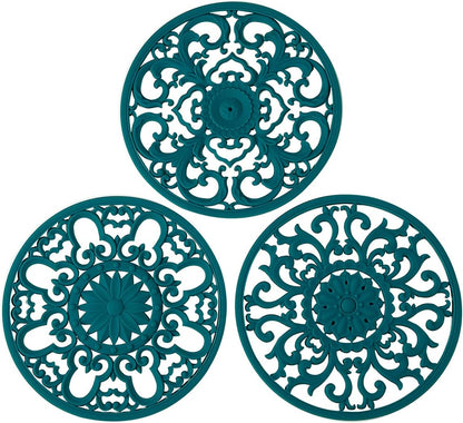 Extra Thick Silicone Trivet Mat for Hot Dishes, Hot Pots and Pans, Pot Holder, Hot Pad to Protect Your Table and Countertop, Kitchen Decor and Accessories,Black,Set of 3