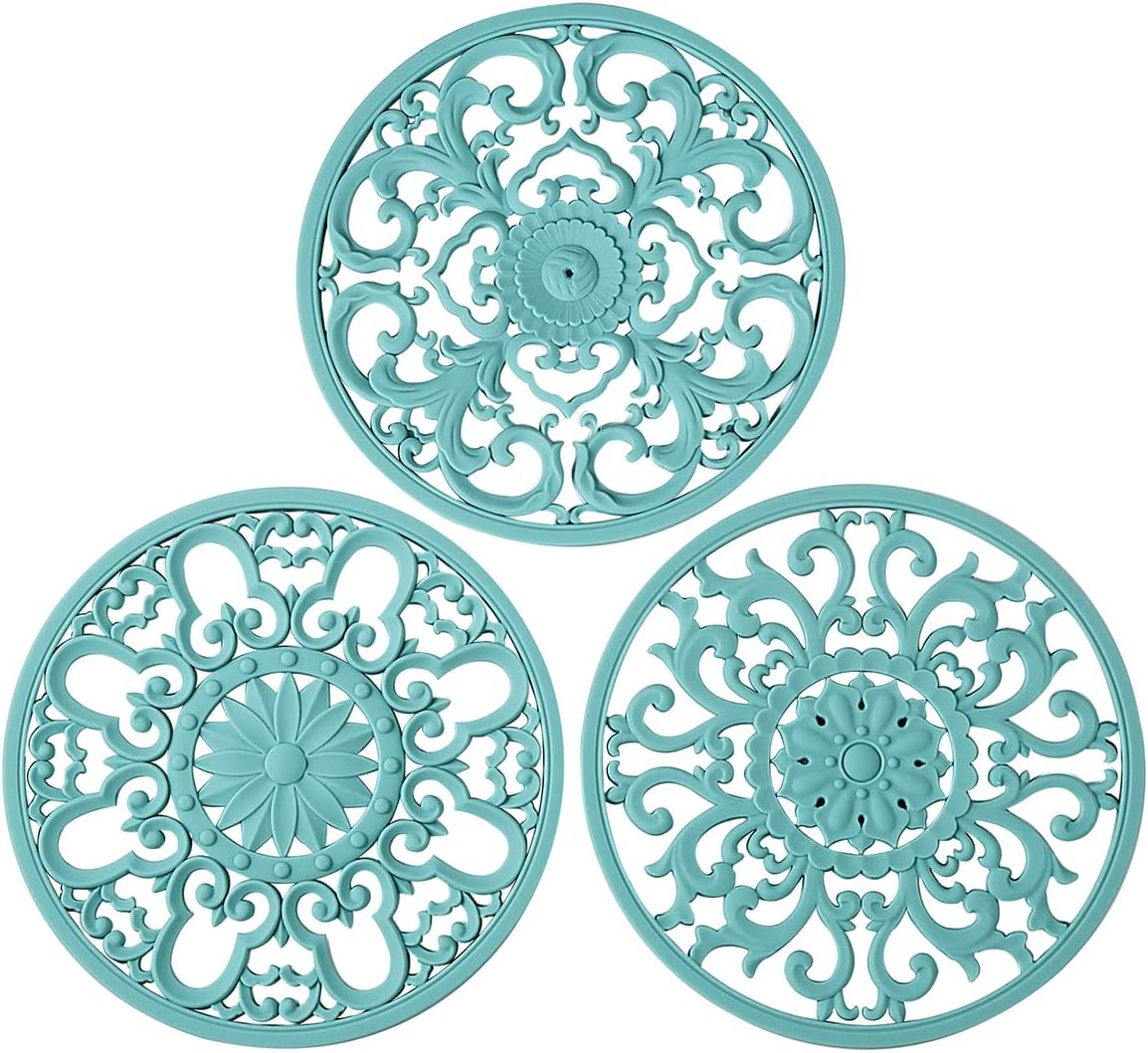 Extra Thick Silicone Trivet Mat for Hot Dishes, Hot Pots and Pans, Pot Holder, Hot Pad to Protect Your Table and Countertop, Kitchen Decor and Accessories,Black,Set of 3