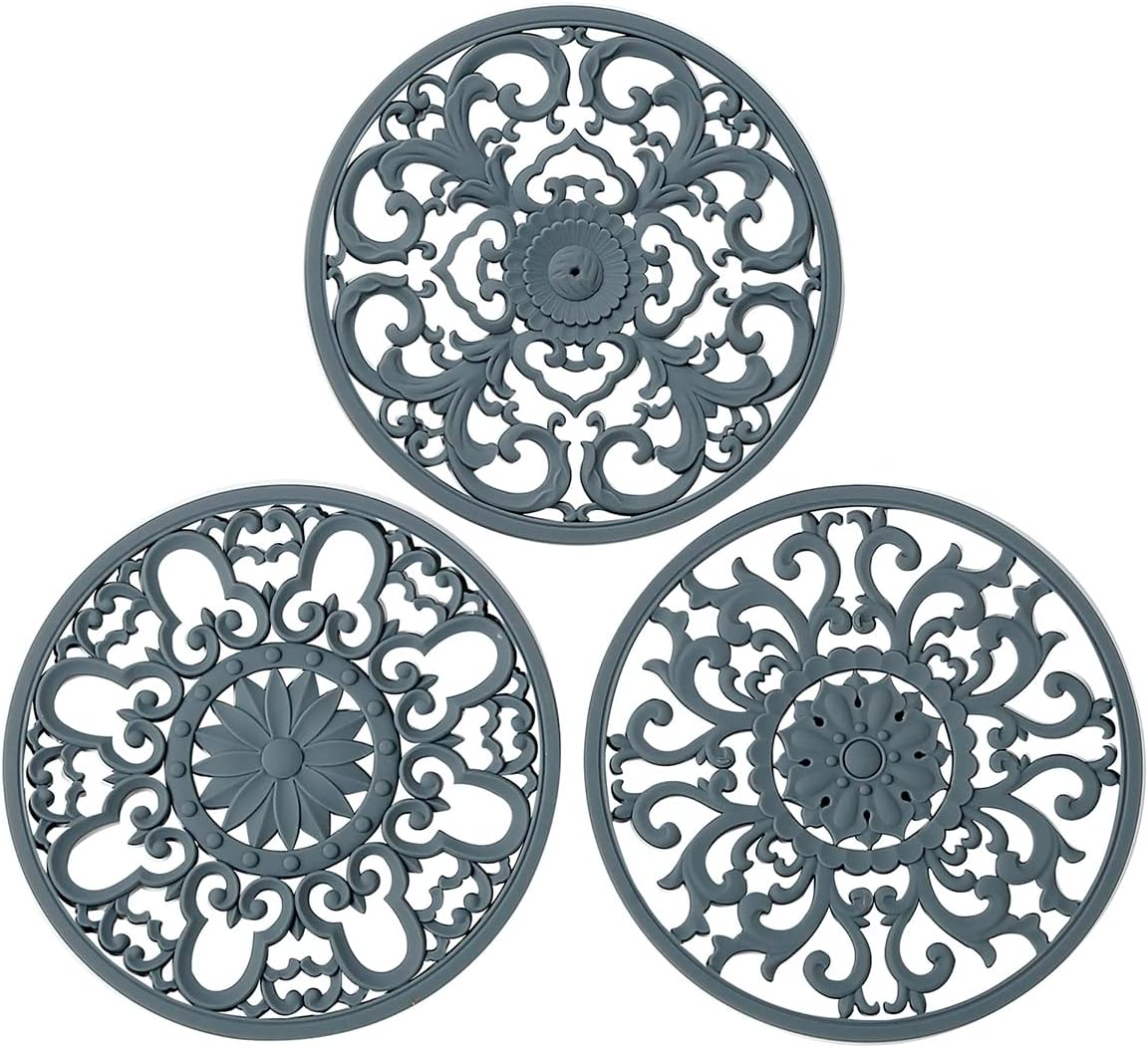 Extra Thick Silicone Trivet Mat for Hot Dishes, Hot Pots and Pans, Pot Holder, Hot Pad to Protect Your Table and Countertop, Kitchen Decor and Accessories,Black,Set of 3