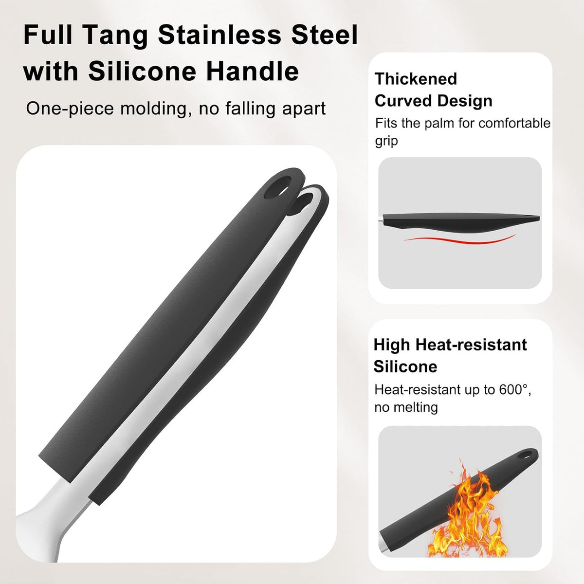 2 Pack Stainless Steel Fish Spatula, 13.5" & 11.7" | Full Tang Silicone Handle, Beveled Edge, Slotted, Metal Turner for Cast Iron Skillet, Turning & Flipping, Dishwasher Safe