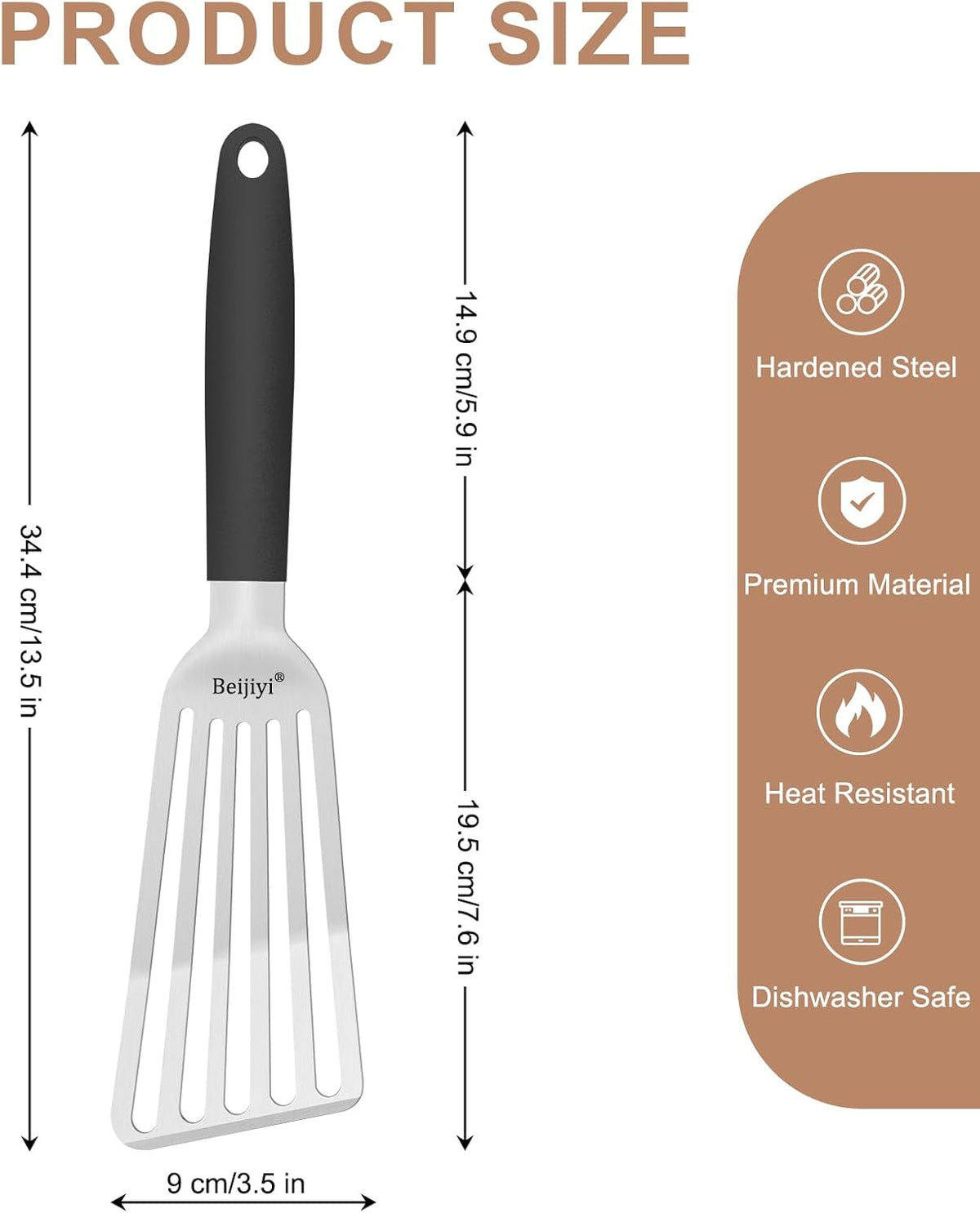 2 Pack Stainless Steel Fish Spatula, 13.5" & 11.7" | Full Tang Silicone Handle, Beveled Edge, Slotted, Metal Turner for Cast Iron Skillet, Turning & Flipping, Dishwasher Safe