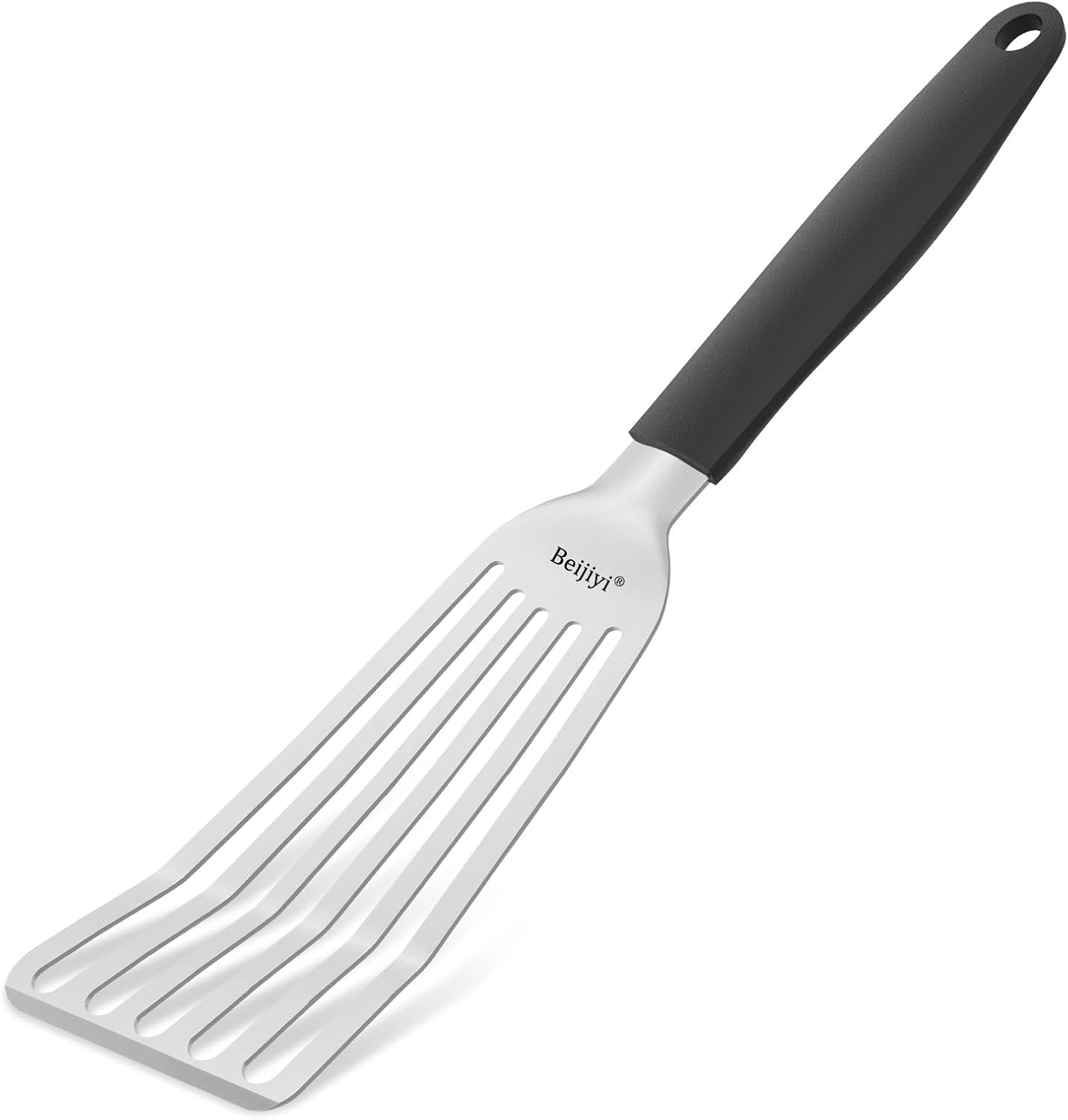 2 Pack Stainless Steel Fish Spatula, 13.5" & 11.7" | Full Tang Silicone Handle, Beveled Edge, Slotted, Metal Turner for Cast Iron Skillet, Turning & Flipping, Dishwasher Safe