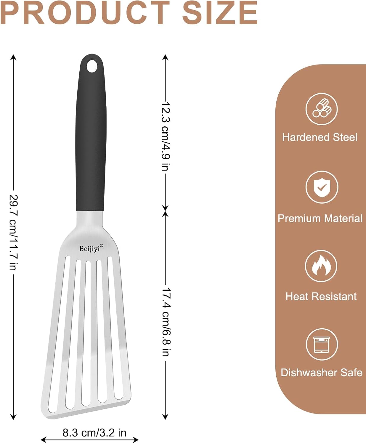 2 Pack Stainless Steel Fish Spatula, 13.5" & 11.7" | Full Tang Silicone Handle, Beveled Edge, Slotted, Metal Turner for Cast Iron Skillet, Turning & Flipping, Dishwasher Safe