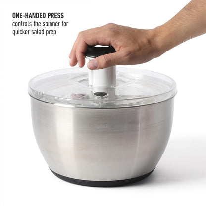 Aero 6.3-Qt Stainless Steel Salad Spinner, Fruit & Vegetable Washer Bowl with Strainer Basket for Washing Lettuce, Spinach, Herbs & Fresh Produce