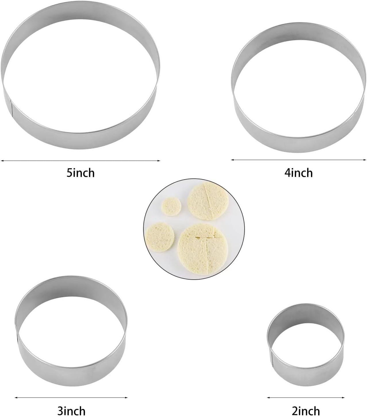 Round Cookie Cutter Set Large - 5 Inch, 4 Inch, 3 Inch, 2 Inch - Geometric Cookie Cutters Shapes Molds - Stainless Steel Homemade Round Biscuit Treats Cutter…