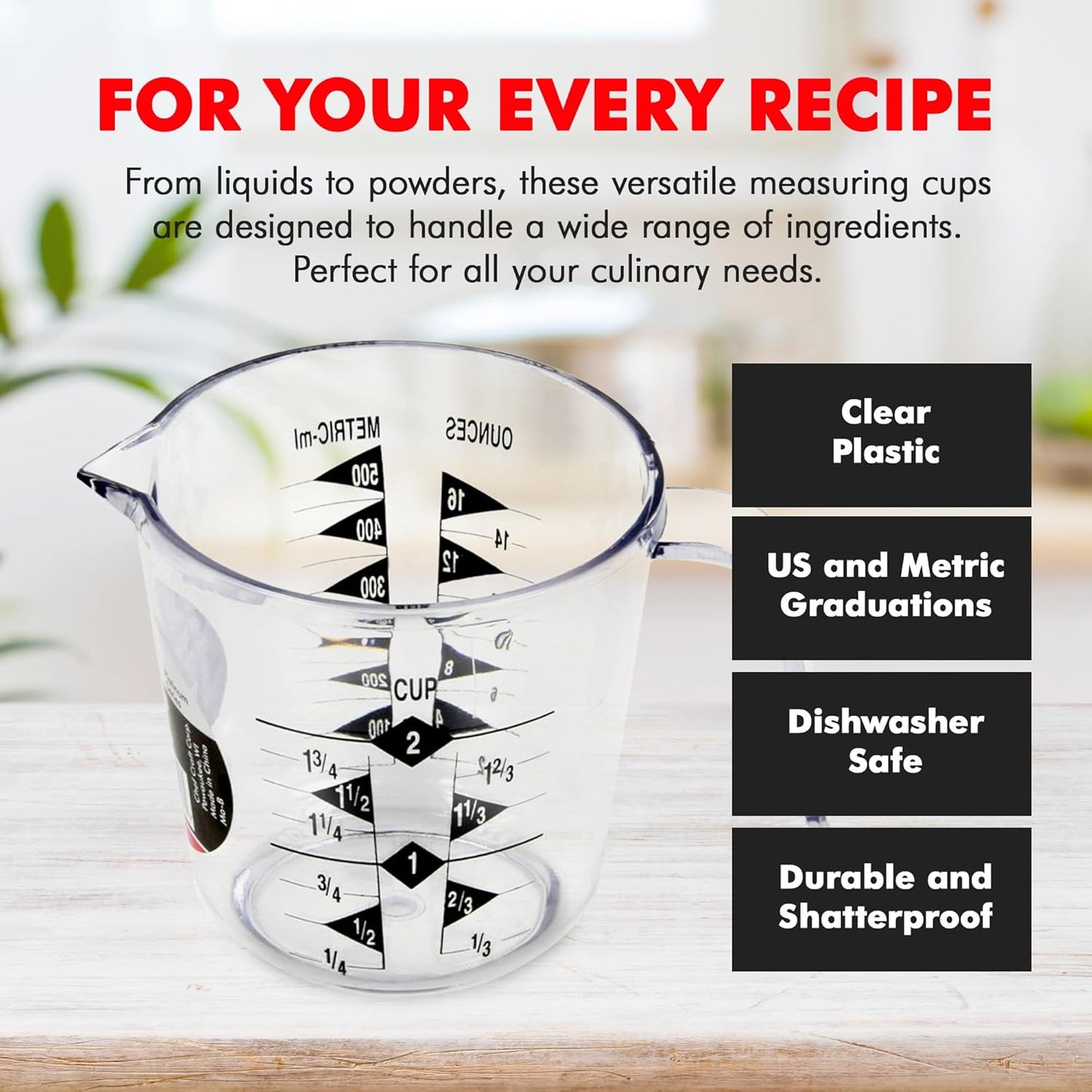 Chef Craft Select Plastic Measuring Cup, 4 Cup, Clear