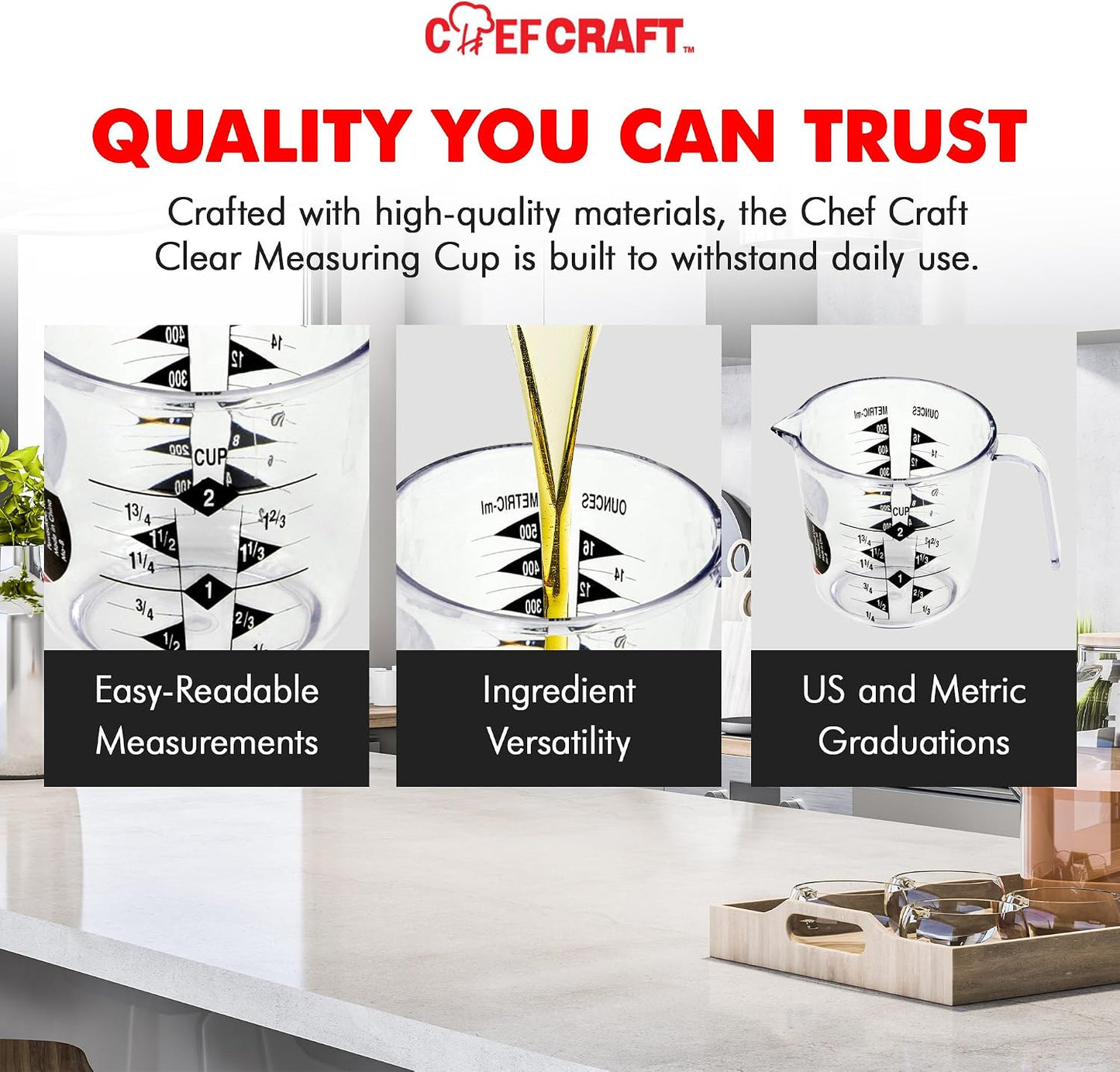 Chef Craft Select Plastic Measuring Cup, 4 Cup, Clear