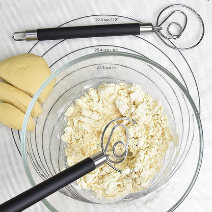 Stainless Steel Dough Whisk for Dutch Bread with Rubber Anti-slip Handle Manual Dough Mixer Pastry Blender Whisking Tools for Baking - 12 inch