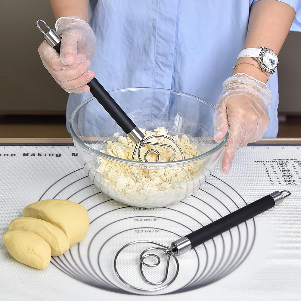 Stainless Steel Dough Whisk for Dutch Bread with Rubber Anti-slip Handle Manual Dough Mixer Pastry Blender Whisking Tools for Baking - 12 inch