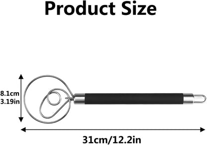 Stainless Steel Dough Whisk for Dutch Bread with Rubber Anti-slip Handle Manual Dough Mixer Pastry Blender Whisking Tools for Baking - 12 inch