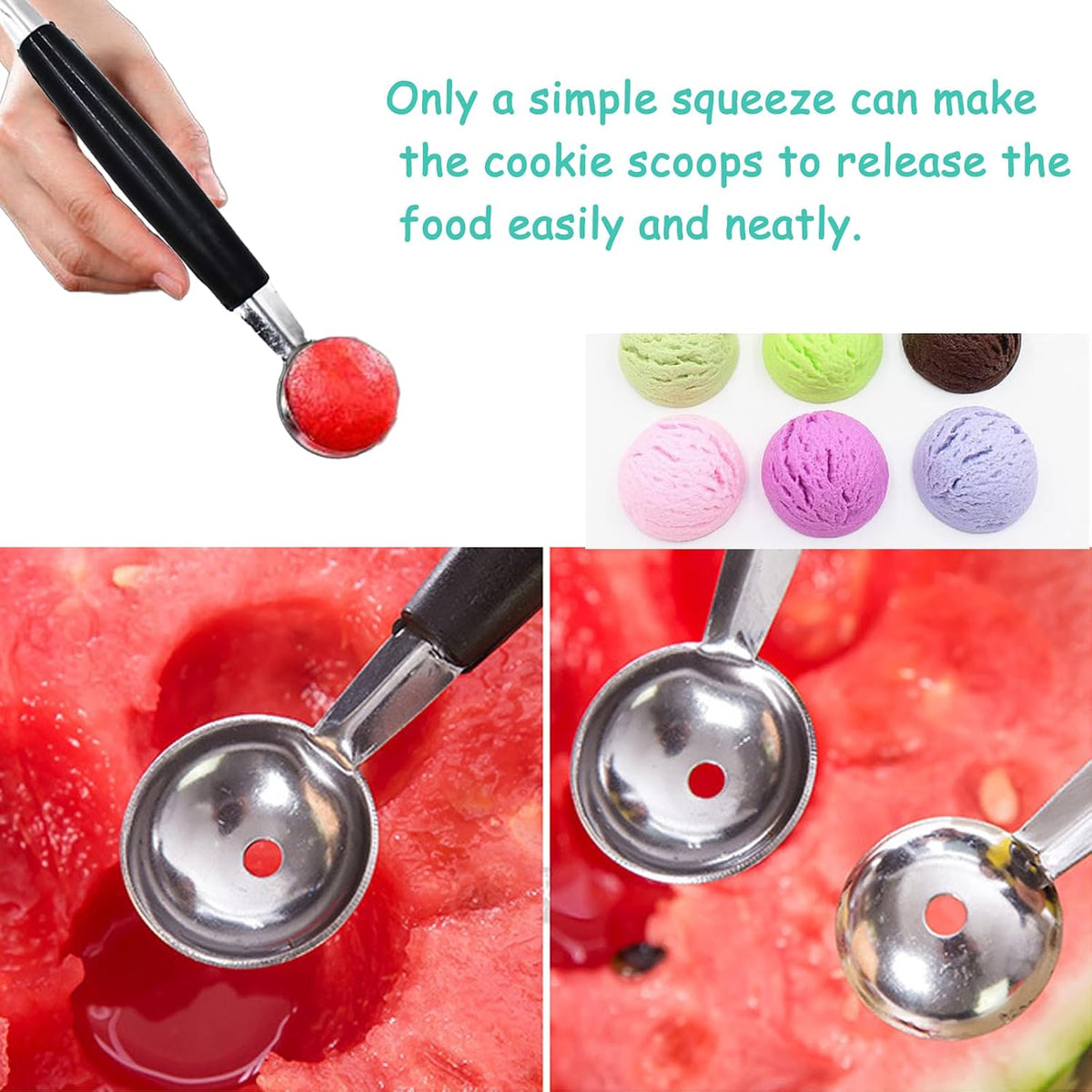 4 Pack Double Ended Headed Fruit Icecream Ball Spoon Melon Baller