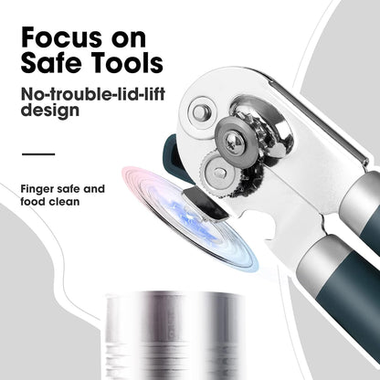 Heavy Duty Hand Can Opener Manual with Magnet Lid Remover, Green | Razor-Sharp Carbon Steel Blade, Precise Smooth Cutting Gear, Big Effort-Saving Knob, Soft Grip Handle, Built-in Bottle Opener