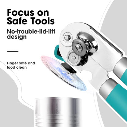 Heavy Duty Hand Can Opener Manual with Magnet Lid Remover, Green | Razor-Sharp Carbon Steel Blade, Precise Smooth Cutting Gear, Big Effort-Saving Knob, Soft Grip Handle, Built-in Bottle Opener