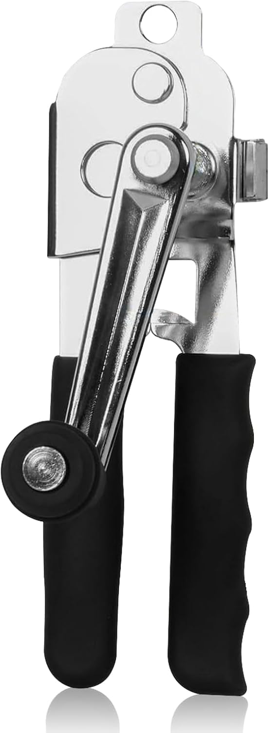 Manual Can Opener with Wall Mounting Hole, Hand Crank Can Opener with Long Handle, Smooth Edge Cutting Kitchen Tool for Seniors and Home Use