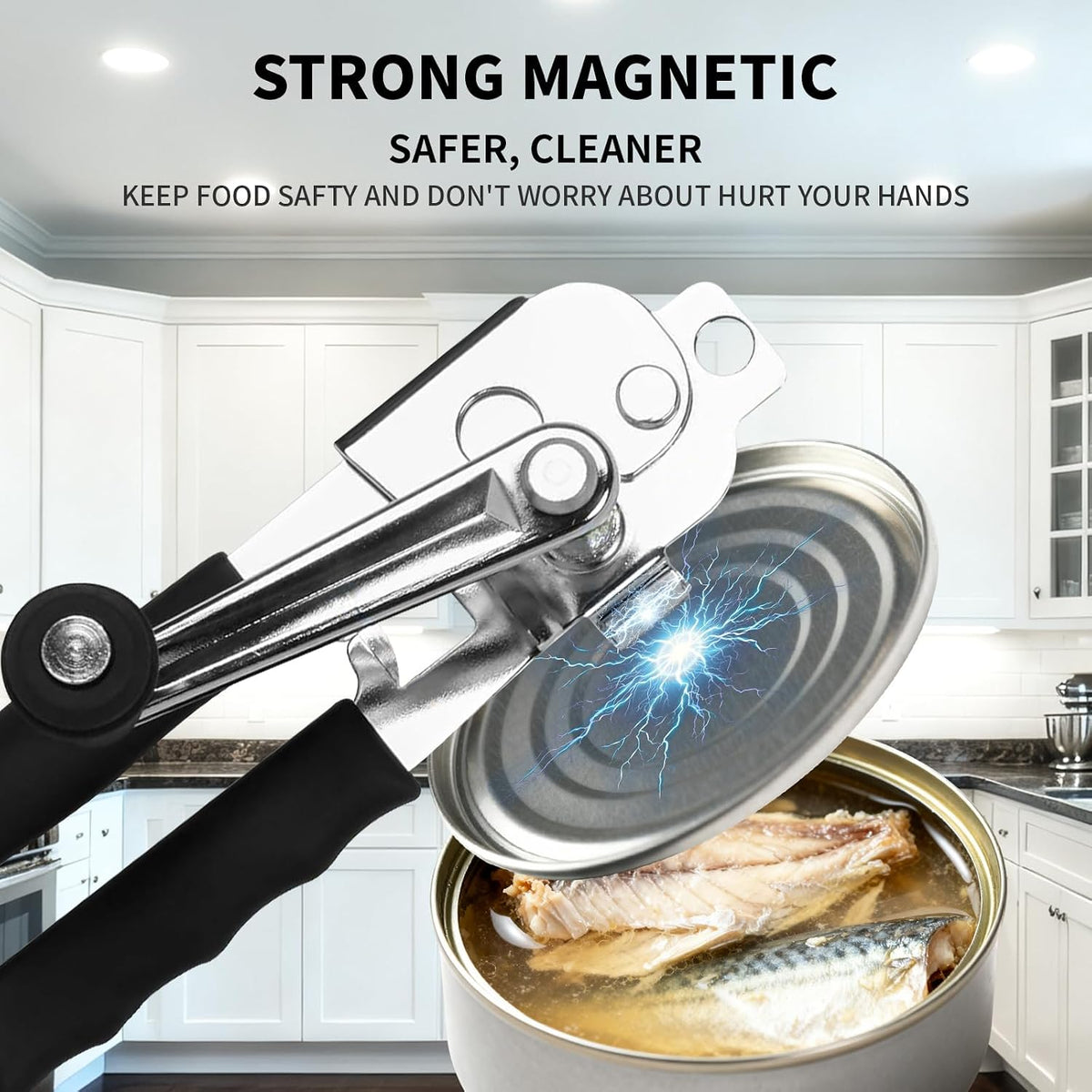 Manual Can Opener with Wall Mounting Hole, Hand Crank Can Opener with Long Handle, Smooth Edge Cutting Kitchen Tool for Seniors and Home Use