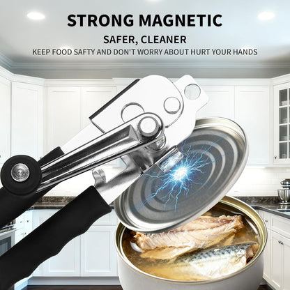 Manual Can Opener with Wall Mounting Hole, Hand Crank Can Opener with Long Handle, Smooth Edge Cutting Kitchen Tool for Seniors and Home Use