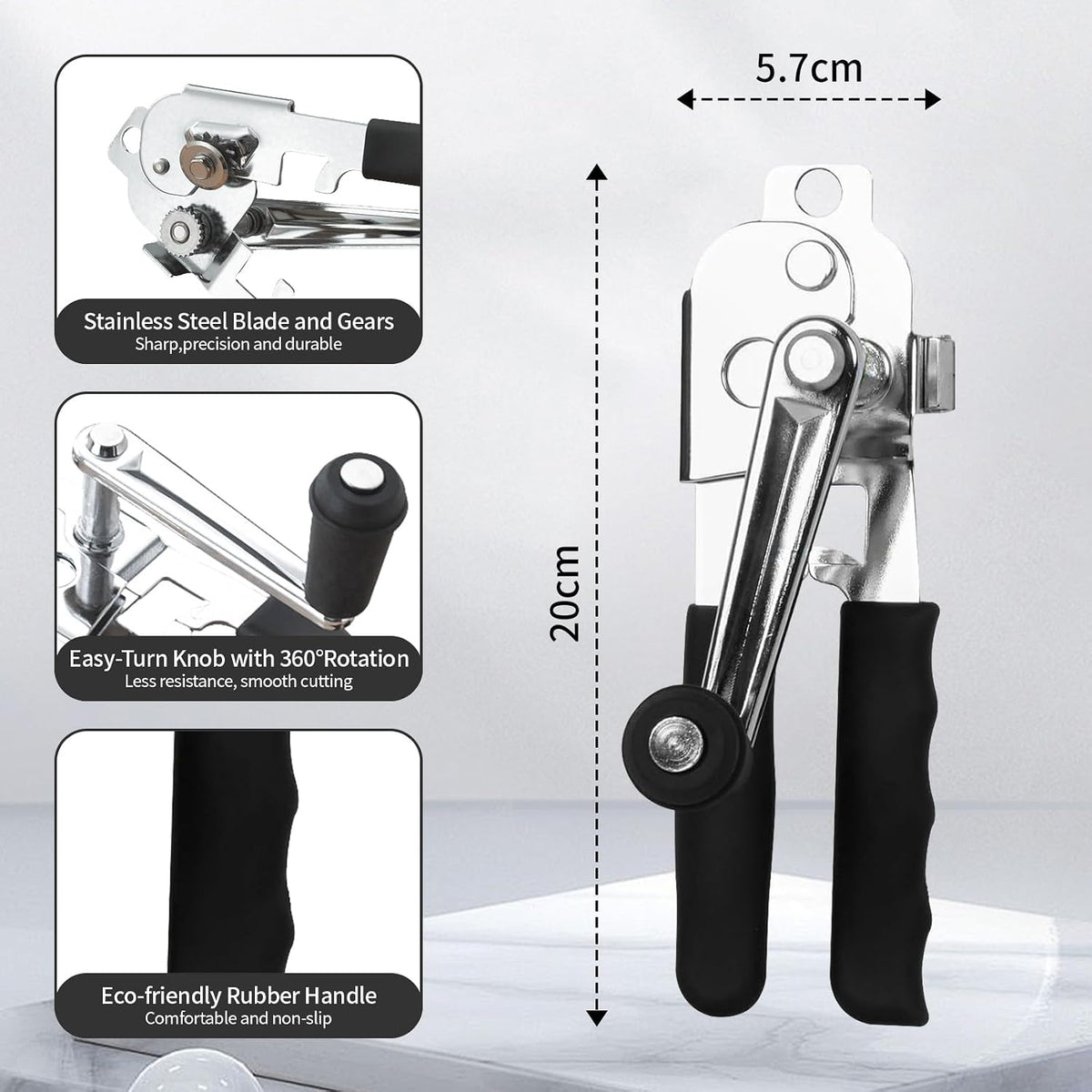 Manual Can Opener with Wall Mounting Hole, Hand Crank Can Opener with Long Handle, Smooth Edge Cutting Kitchen Tool for Seniors and Home Use