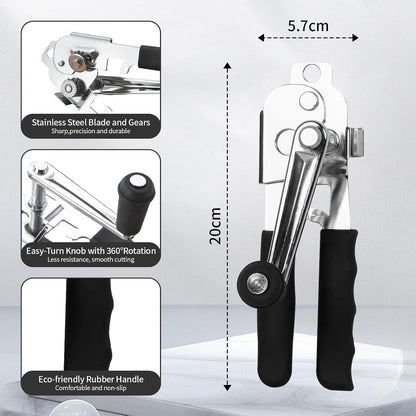 Manual Can Opener with Wall Mounting Hole, Hand Crank Can Opener with Long Handle, Smooth Edge Cutting Kitchen Tool for Seniors and Home Use