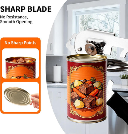Manual Can Opener with Wall Mounting Hole, Hand Crank Can Opener with Long Handle, Smooth Edge Cutting Kitchen Tool for Seniors and Home Use