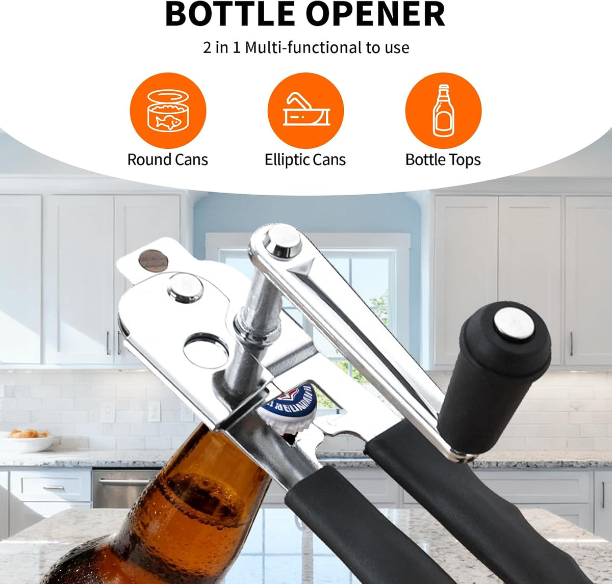 Manual Can Opener with Wall Mounting Hole, Hand Crank Can Opener with Long Handle, Smooth Edge Cutting Kitchen Tool for Seniors and Home Use