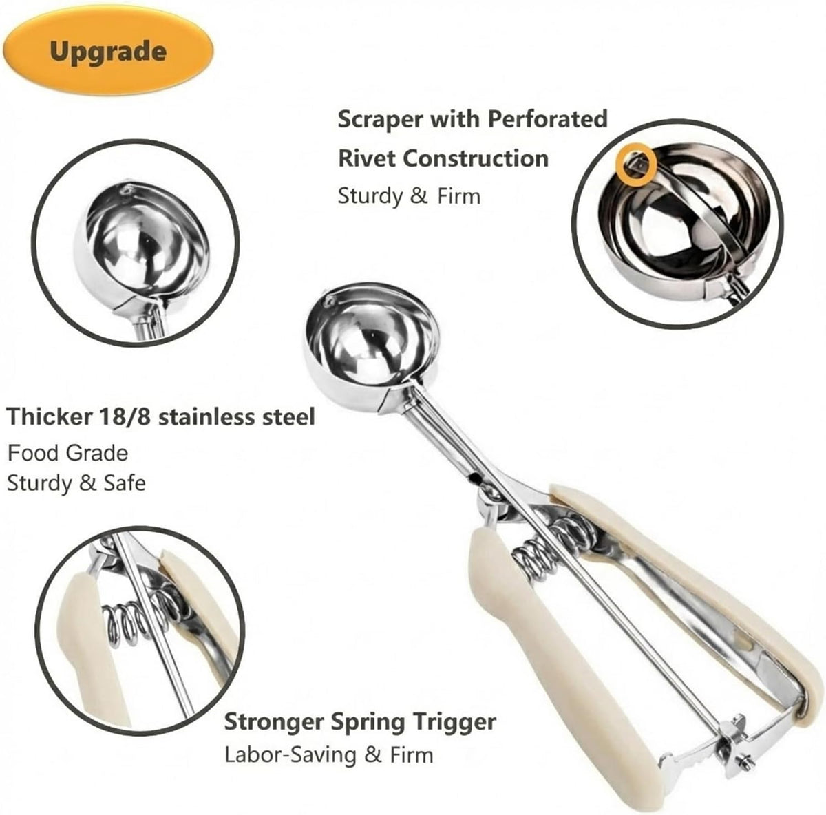 Cookie Scoop Set, 3Pcs Ice Cream Scoop, Cookie Scoops for Baking Set of 3, 18/8 Stainless Steel Cookie Scooper for Baking, Ice Cream Scooper with Trigger Release, Cookie Dough Scoop with Non-slip Grip
