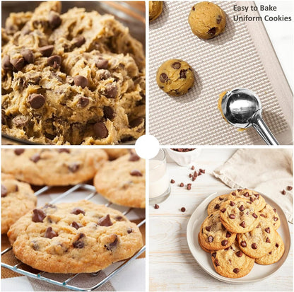 Cookie Scoop Set, 3Pcs Ice Cream Scoop, Cookie Scoops for Baking Set of 3, 18/8 Stainless Steel Cookie Scooper for Baking, Ice Cream Scooper with Trigger Release, Cookie Dough Scoop with Non-slip Grip