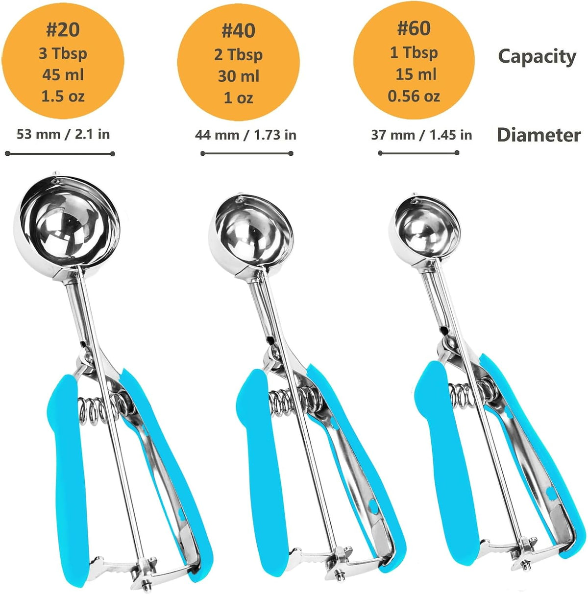 Cookie Scoop Set, 3Pcs Ice Cream Scoop, Cookie Scoops for Baking Set of 3, 18/8 Stainless Steel Cookie Scooper for Baking, Ice Cream Scooper with Trigger Release, Cookie Dough Scoop with Non-slip Grip