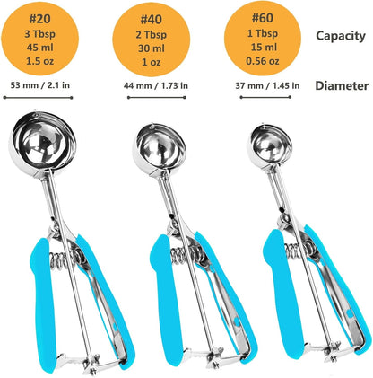 Cookie Scoop Set, 3Pcs Ice Cream Scoop, Cookie Scoops for Baking Set of 3, 18/8 Stainless Steel Cookie Scooper for Baking, Ice Cream Scooper with Trigger Release, Cookie Dough Scoop with Non-slip Grip