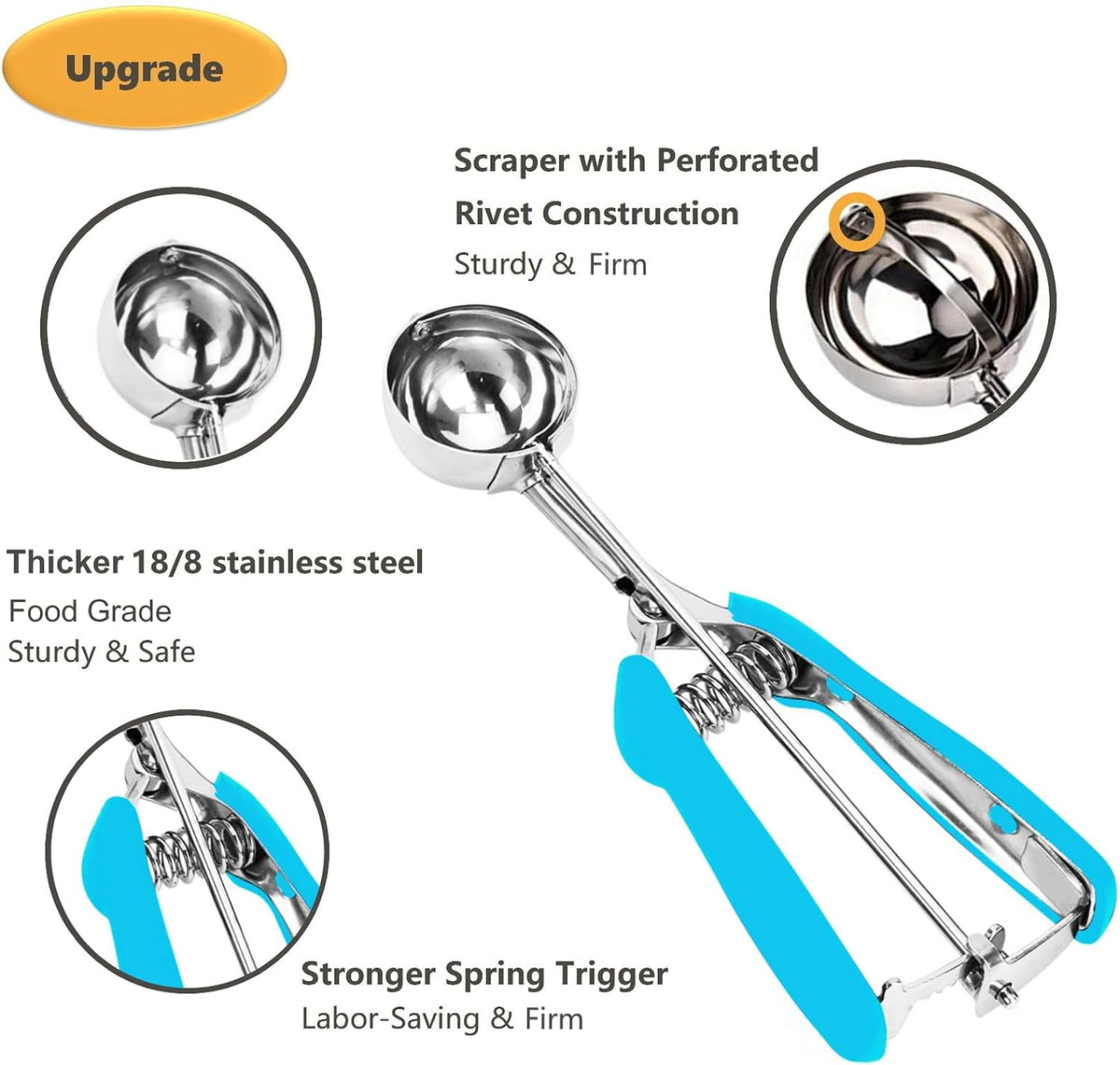Cookie Scoop Set, 3Pcs Ice Cream Scoop, Cookie Scoops for Baking Set of 3, 18/8 Stainless Steel Cookie Scooper for Baking, Ice Cream Scooper with Trigger Release, Cookie Dough Scoop with Non-slip Grip