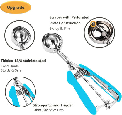 Cookie Scoop Set, 3Pcs Ice Cream Scoop, Cookie Scoops for Baking Set of 3, 18/8 Stainless Steel Cookie Scooper for Baking, Ice Cream Scooper with Trigger Release, Cookie Dough Scoop with Non-slip Grip