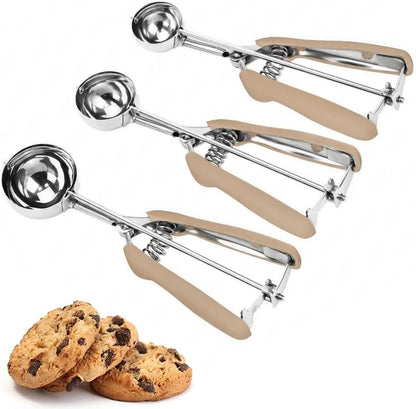 Cookie Scoop Set, 3Pcs Ice Cream Scoop, Cookie Scoops for Baking Set of 3, 18/8 Stainless Steel Cookie Scooper for Baking, Ice Cream Scooper with Trigger Release, Cookie Dough Scoop with Non-slip Grip