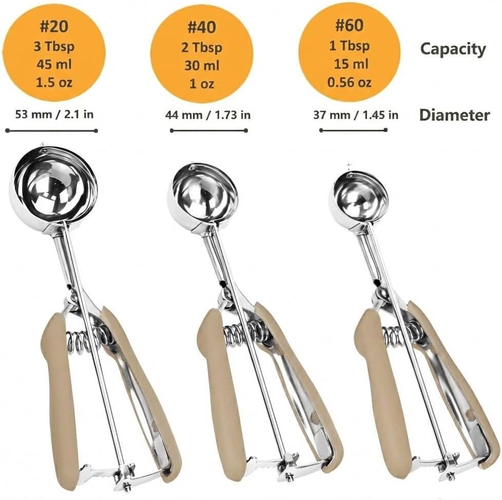 Cookie Scoop Set, 3Pcs Ice Cream Scoop, Cookie Scoops for Baking Set of 3, 18/8 Stainless Steel Cookie Scooper for Baking, Ice Cream Scooper with Trigger Release, Cookie Dough Scoop with Non-slip Grip