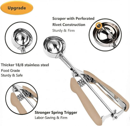 Cookie Scoop Set, 3Pcs Ice Cream Scoop, Cookie Scoops for Baking Set of 3, 18/8 Stainless Steel Cookie Scooper for Baking, Ice Cream Scooper with Trigger Release, Cookie Dough Scoop with Non-slip Grip
