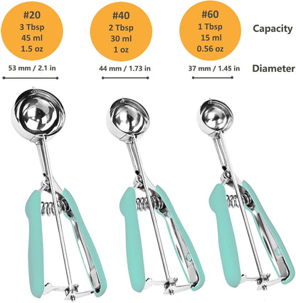 Cookie Scoop Set, 3Pcs Ice Cream Scoop, Cookie Scoops for Baking Set of 3, 18/8 Stainless Steel Cookie Scooper for Baking, Ice Cream Scooper with Trigger Release, Cookie Dough Scoop with Non-slip Grip