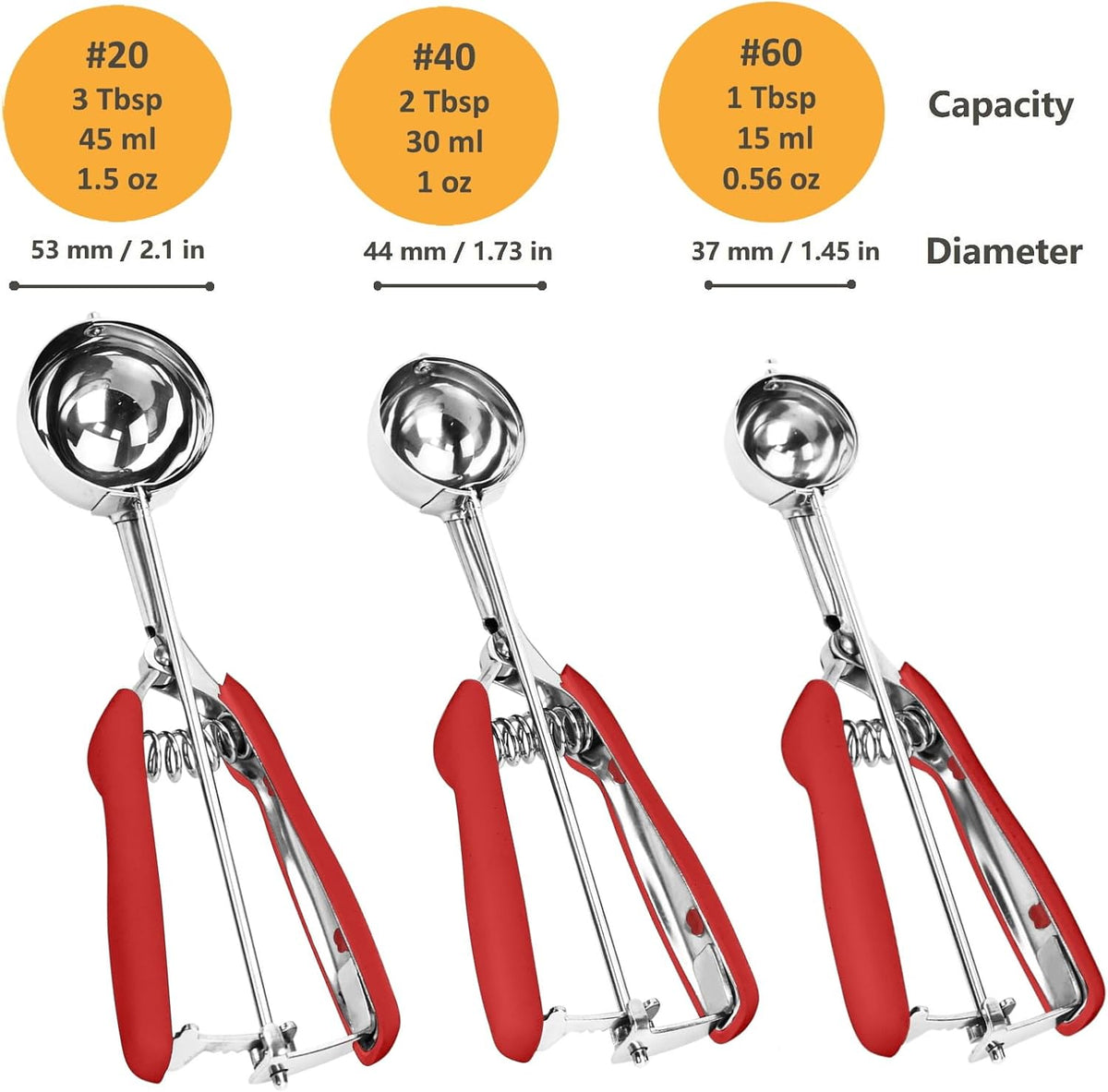 Cookie Scoop Set, 3Pcs Ice Cream Scoop, Cookie Scoops for Baking Set of 3, 18/8 Stainless Steel Cookie Scooper for Baking, Ice Cream Scooper with Trigger Release, Cookie Dough Scoop with Non-slip Grip