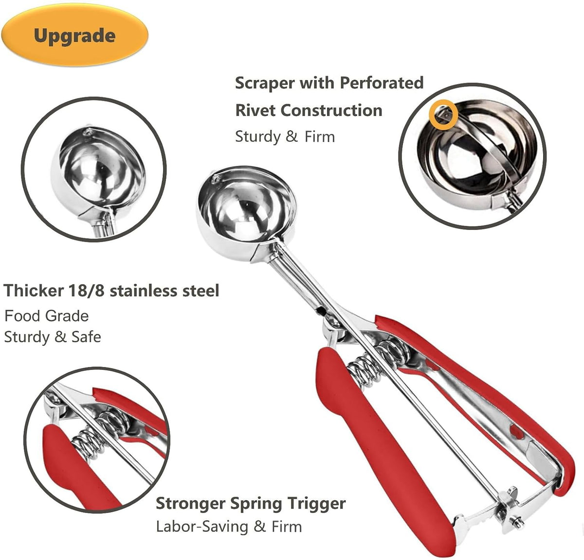 Cookie Scoop Set, 3Pcs Ice Cream Scoop, Cookie Scoops for Baking Set of 3, 18/8 Stainless Steel Cookie Scooper for Baking, Ice Cream Scooper with Trigger Release, Cookie Dough Scoop with Non-slip Grip