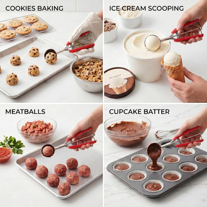 Cookie Scoop Set, 3Pcs Ice Cream Scoop, Cookie Scoops for Baking Set of 3, 18/8 Stainless Steel Cookie Scooper for Baking, Ice Cream Scooper with Trigger Release, Cookie Dough Scoop with Non-slip Grip