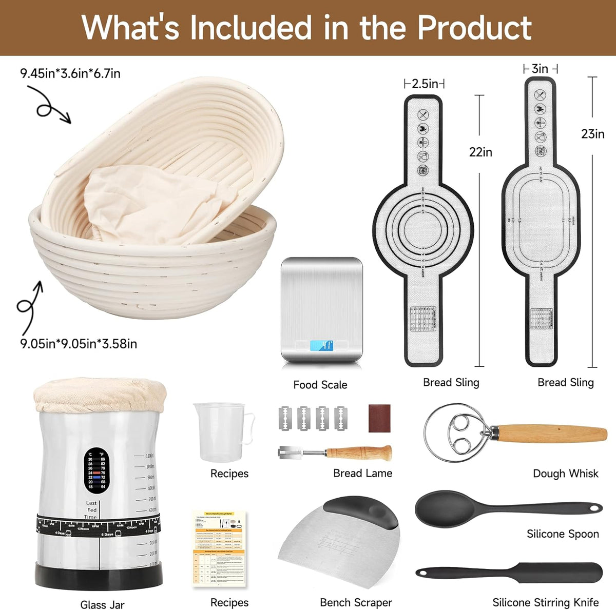 Sourdough Starter Kit, 50oz Jar, Banneton Bread Proofing Baskets