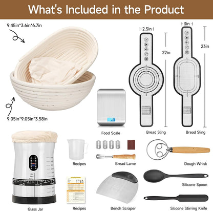 Sourdough Starter Kit, 50oz Jar, Banneton Bread Proofing Baskets