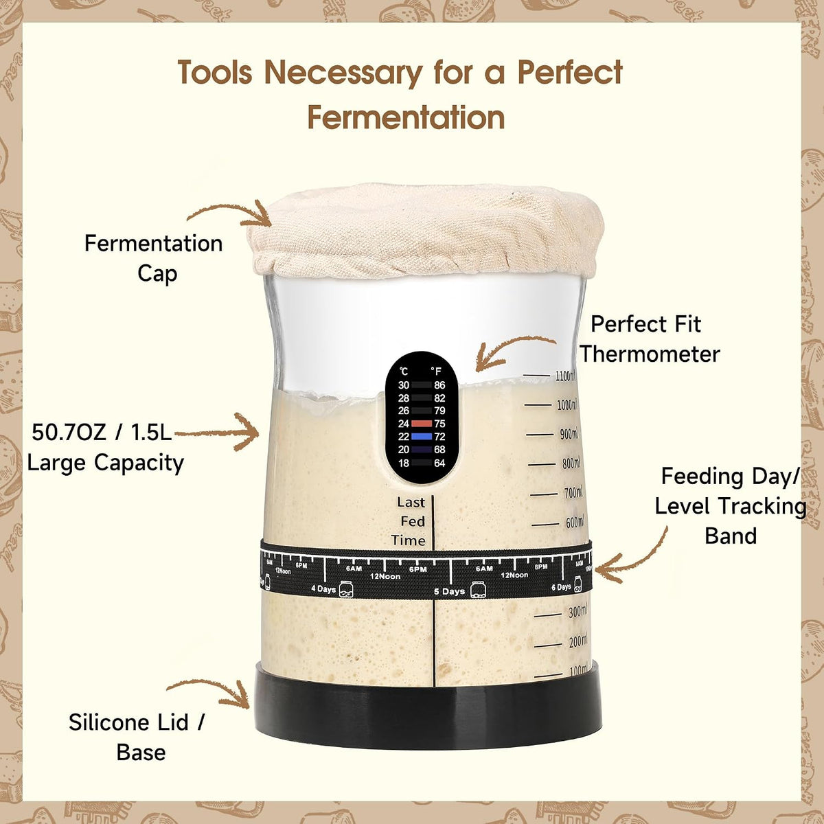 Sourdough Starter Kit, 50oz Jar, Banneton Bread Proofing Baskets